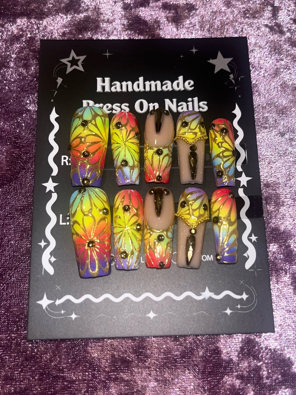 Handmade Multicolor Butterfly Press-On Nails